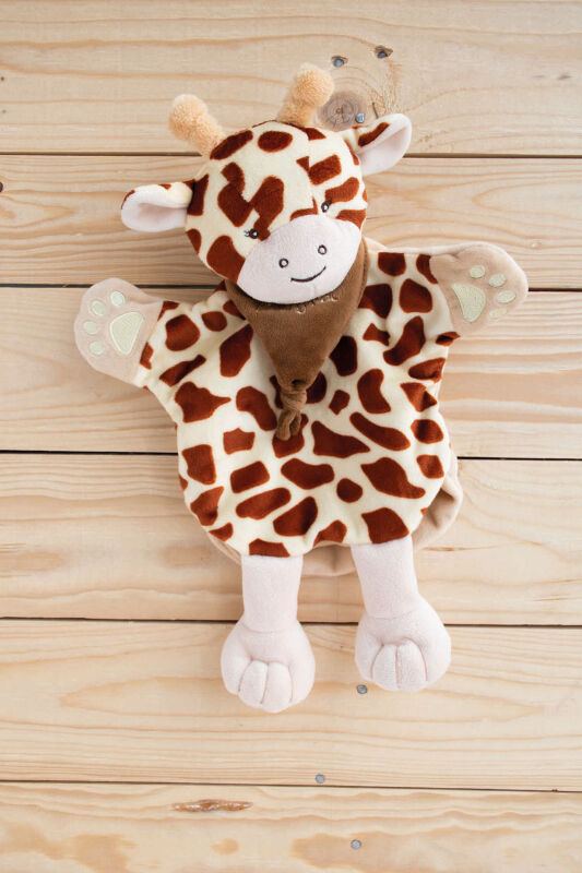  - savane - marionnette girafe marron beige 25 cm 